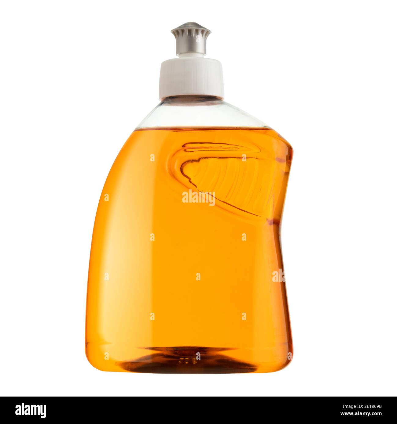 Flacon de savon à vaisselle isolé sur fond blanc. Profondeur de champ complète avec masque. Banque D'Images