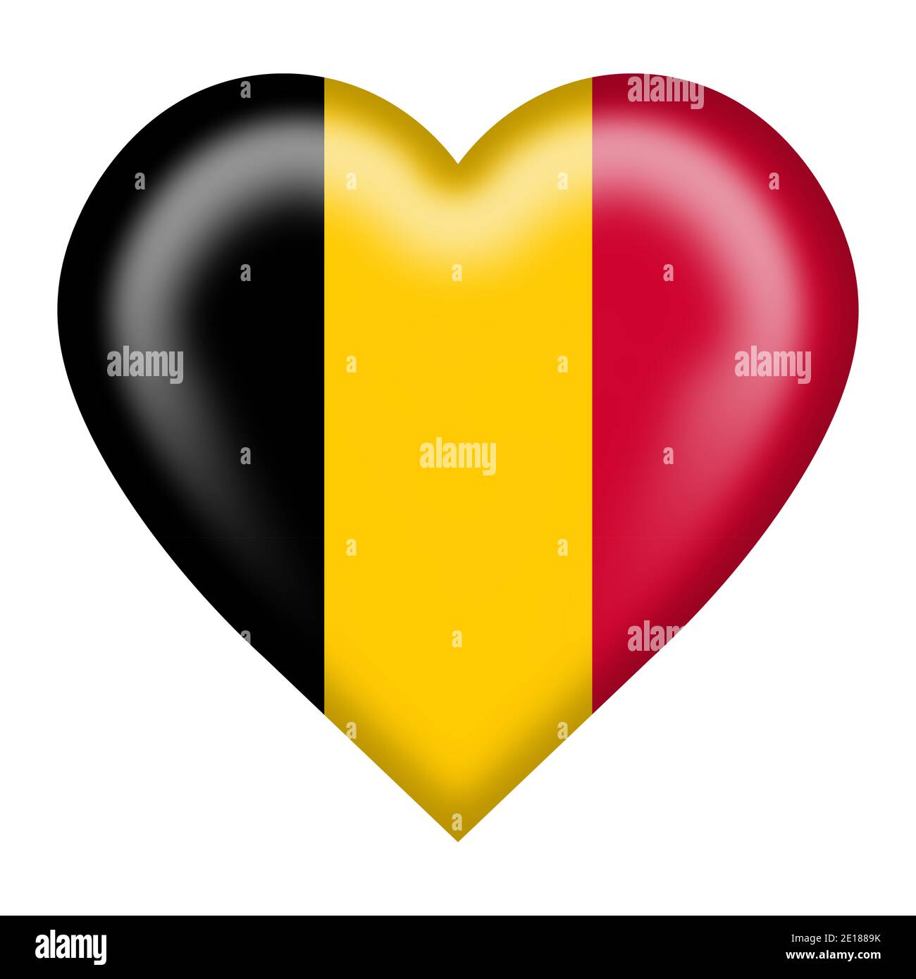 Bouton en forme de coeur de drapeau belge isolé sur blanc avec masque illustration 3d Banque D'Images