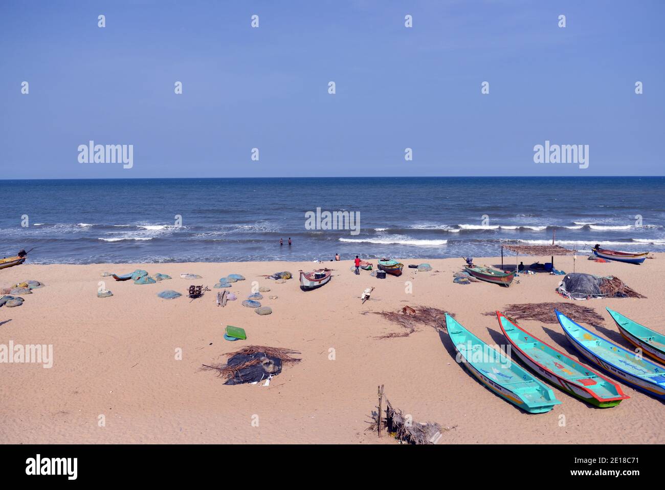 La plage de Mahabalipuram, Inde. Banque D'Images