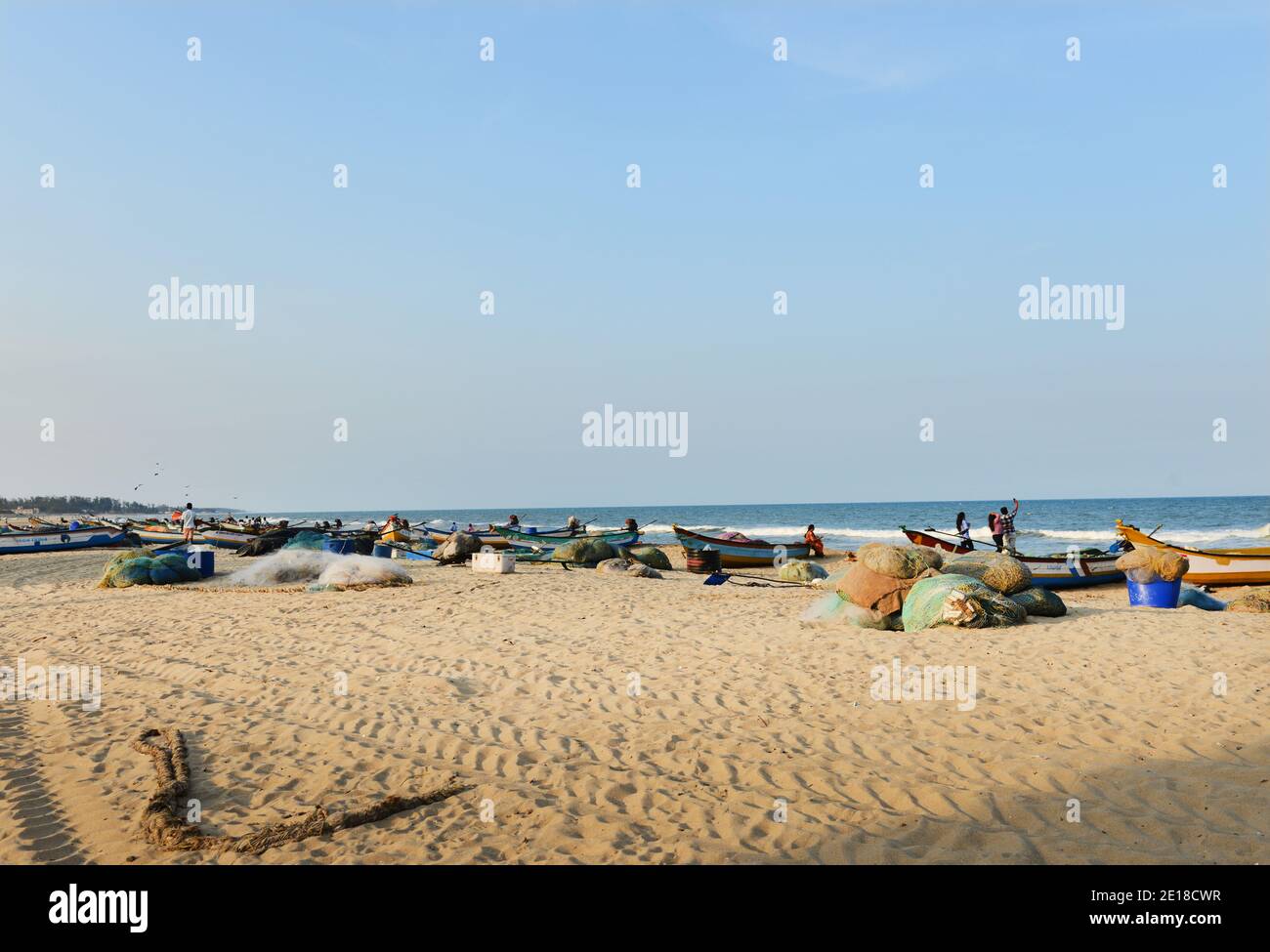 La plage de Mahabalipuram, Inde. Banque D'Images