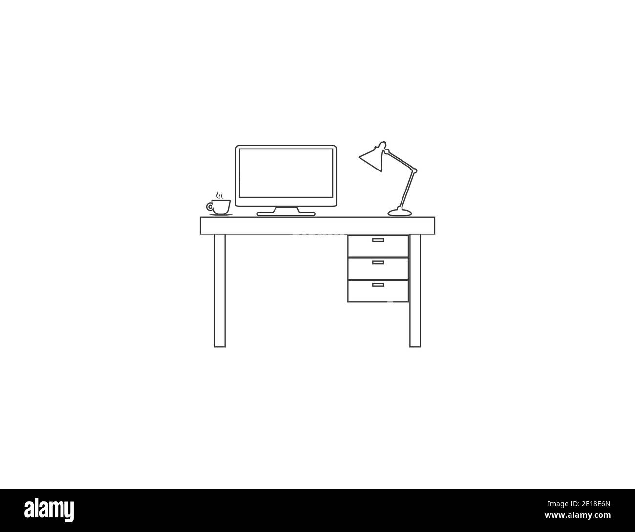 Table de bureau, intérieur, icône du lieu de travail. Illustration vectorielle, conception plate. Illustration de Vecteur