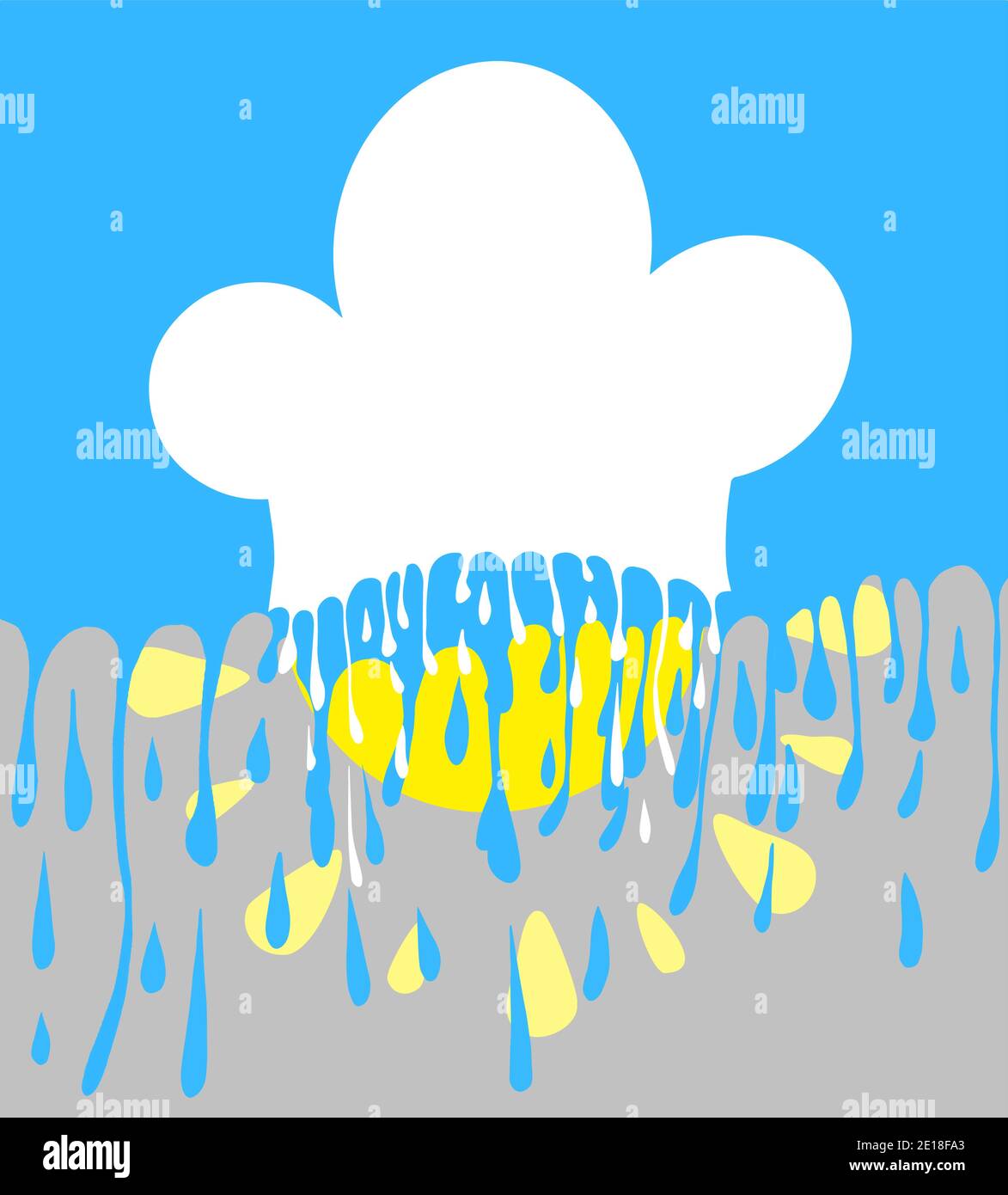 Concept de cuisine d'été. Le soleil dans un chapeau de chef - nuage, ciel et pluie. Copiez l'espace pour votre texte. Illustration vectorielle eps10 superposée. Illustration de Vecteur
