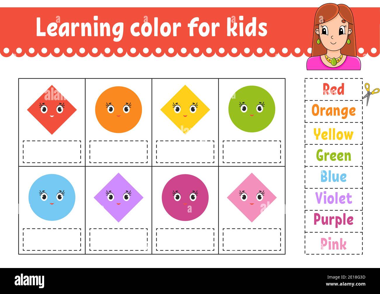 Apprendre la couleur pour les enfants. Feuille de travail de développement de l'éducation. Page d'activité avec images en couleur. Énigme pour les enfants. Illustration vectorielle isolée. Joli Illustration de Vecteur