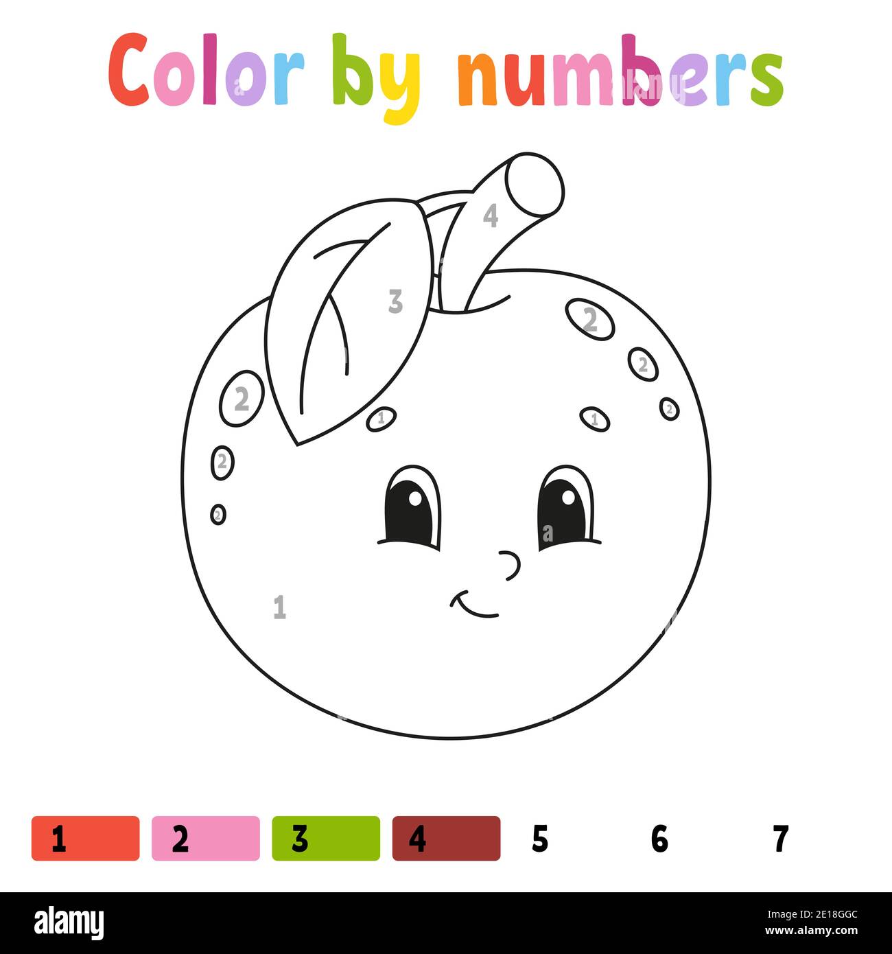 Couleur par nombres pomme. Livre de coloriage pour enfants. Caractère fruit. Illustration vectorielle. Joli dessin animé. Dessiné à la main. Feuille de travail pour les enfants. ISO Illustration de Vecteur