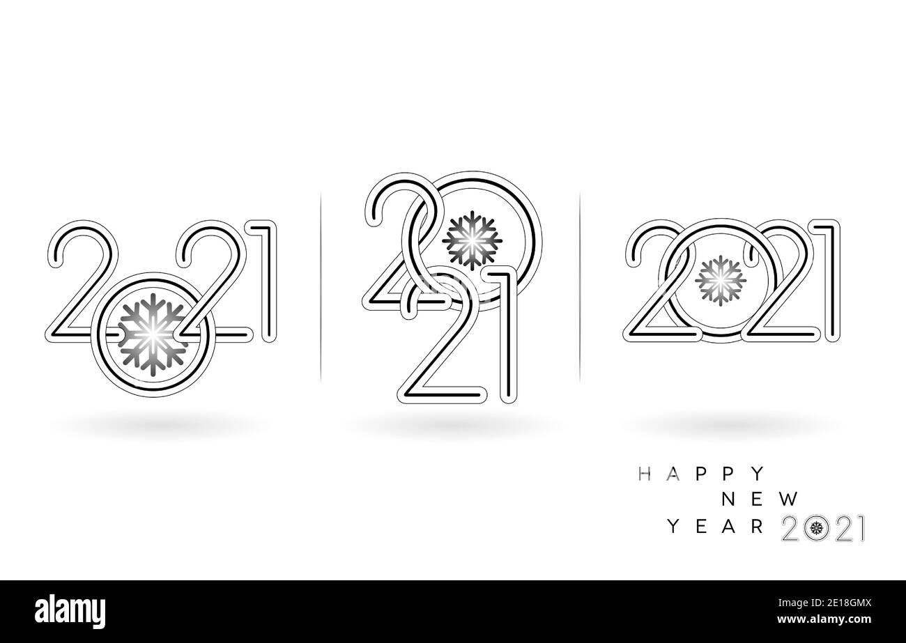 2021 concept design avec couleur monochrome, police minimaliste 2021 monoline design avec arrière-plan blanc isolé, bonne année pour les cartes de vœux Illustration de Vecteur