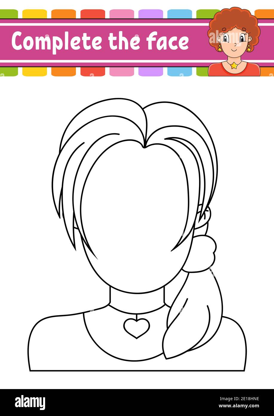 Fiche De Travail Remplir Le Visage Livre De Coloriage Pour Enfants Caractere Joyeux Jolie Fille Illustration Vectorielle Joli Dessin Anime Page Fantaisie Noir Con Image Vectorielle Stock Alamy