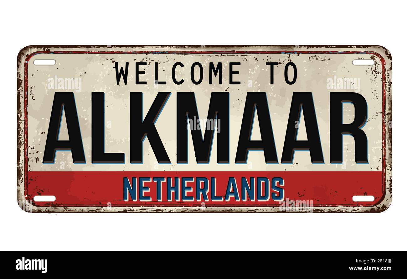 Bienvenue à la plaque de métal rouille d'époque d'Alkmaar sur fond blanc, illustration vectorielle Illustration de Vecteur