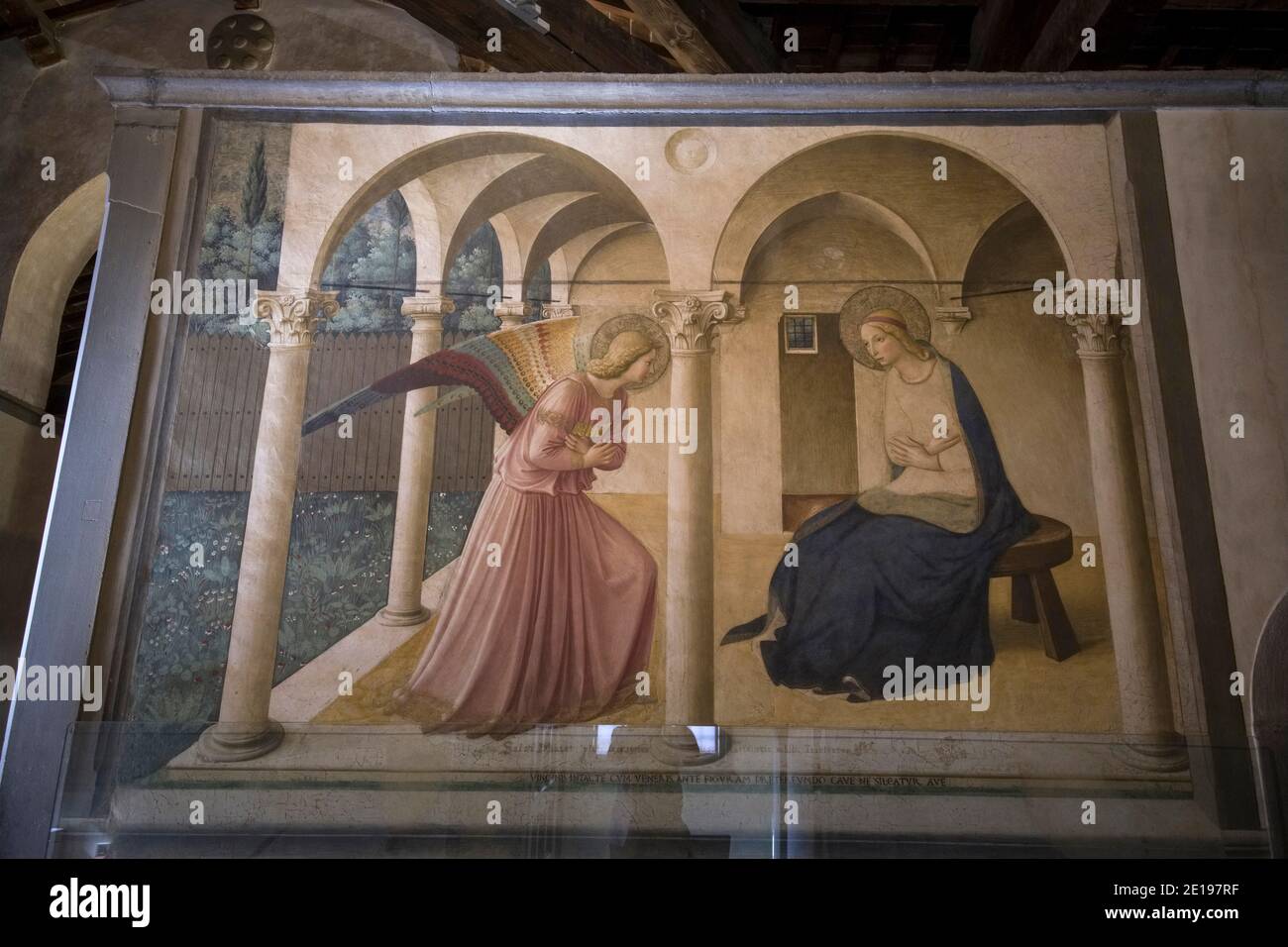 Italie, Toscane: Florence (Florence en italien). L'Annonciation, fresque de FRA Angelico dans le musée du monastère de San Marco Banque D'Images