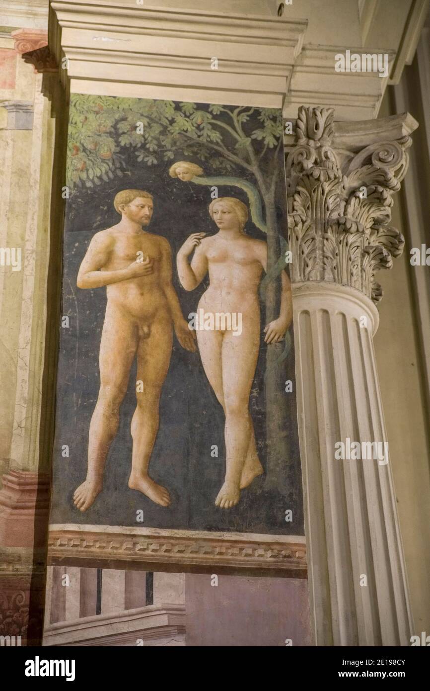 Italie, Toscane: Florence (Florence en italien). Le péché originel, fresque du peintre Masolino da Panicale dans la chapelle de Brancaci de l'église de Santa M Banque D'Images