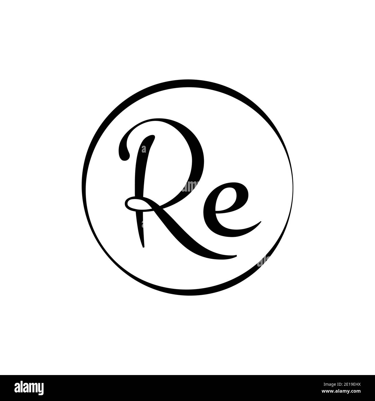 Modèle de vecteur de logo RE de lettre initiale. Motif abstrait lettre de script RE logo. Illustration de Vecteur