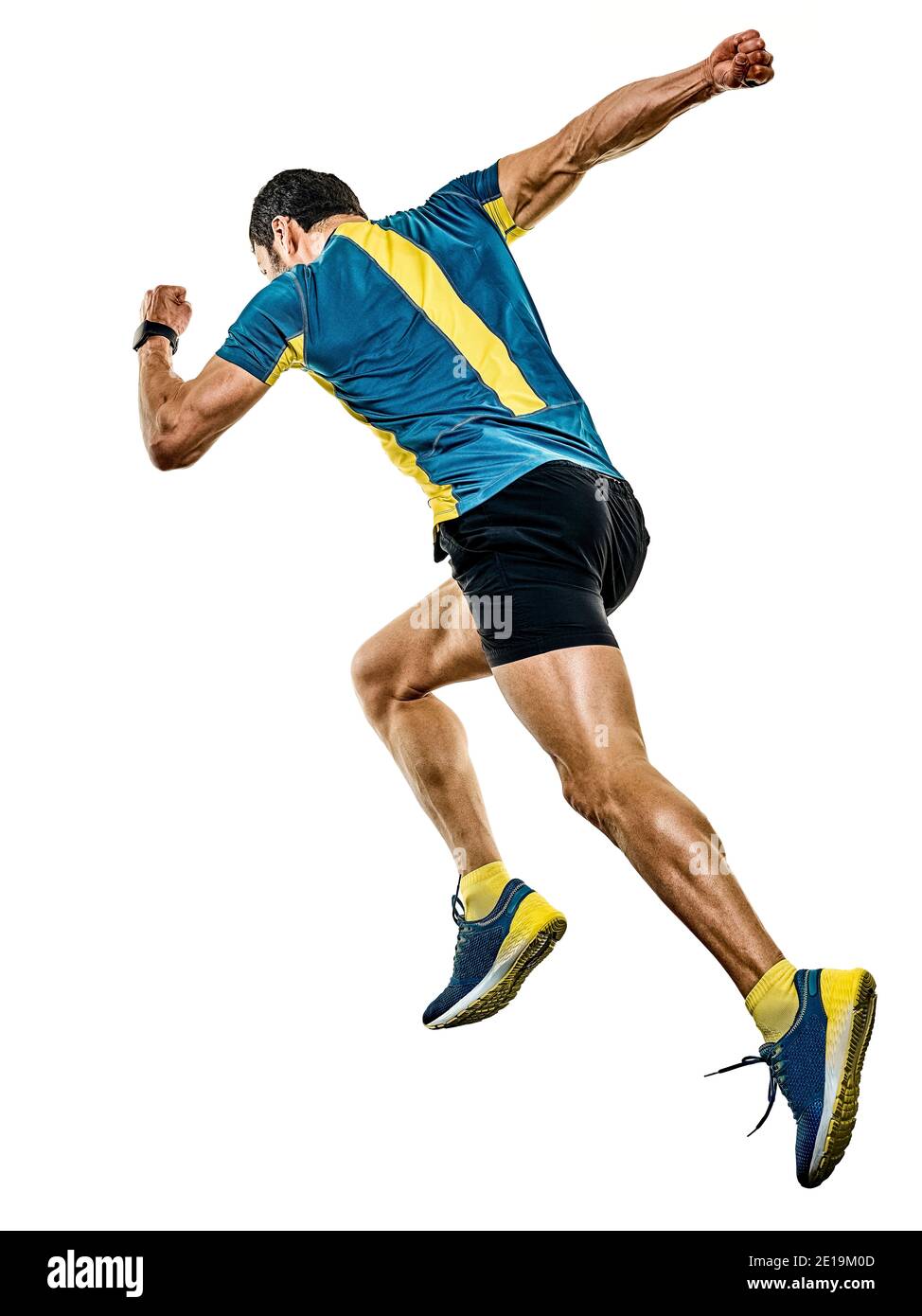 Un beau portrait young man running jogging runner jogger isolé sur fond blanc Banque D'Images