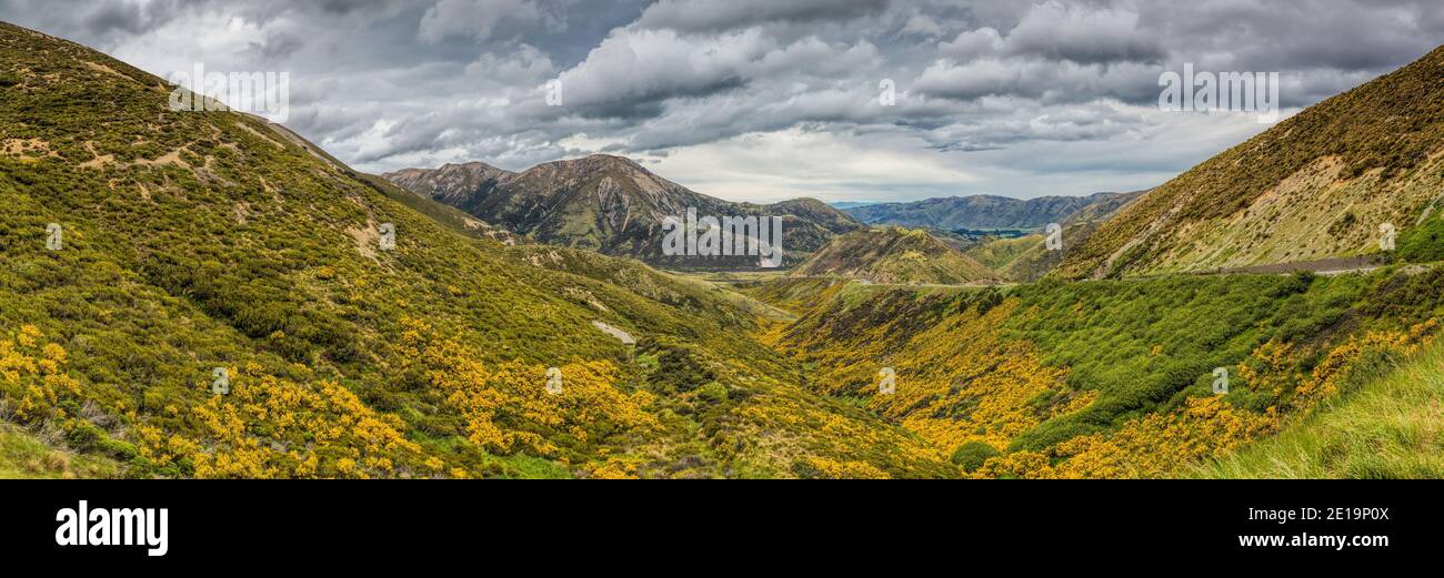 Vue sur la route Korowai-Torlesse, Île du Sud de la Nouvelle-Zélande Banque D'Images