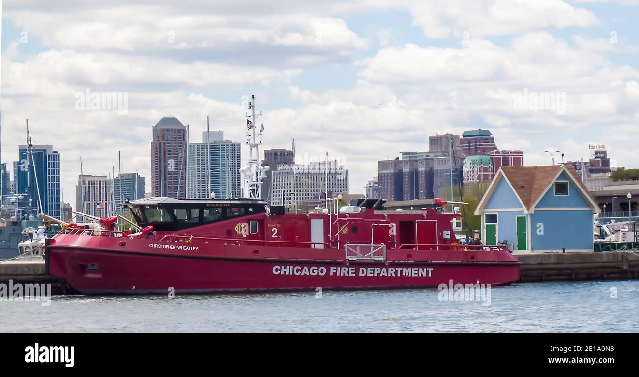 Chicago Fire Department Boat Christopher Wheatley, Chicago, Illinois, États-Unis Banque D'Images