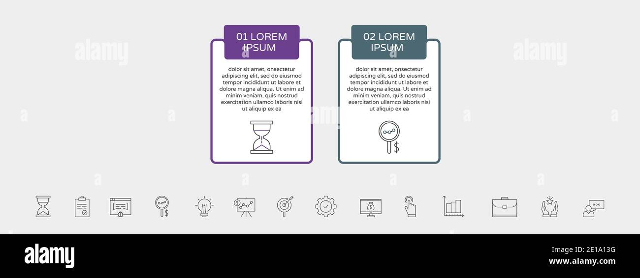 Rectangles infographiques vectoriels en 2 étapes. Le modèle carré peut être utilisé pour le diagramme, l'entreprise, le Web, la bannière, la mise en page du flux de travail, présentations, organigramme Illustration de Vecteur