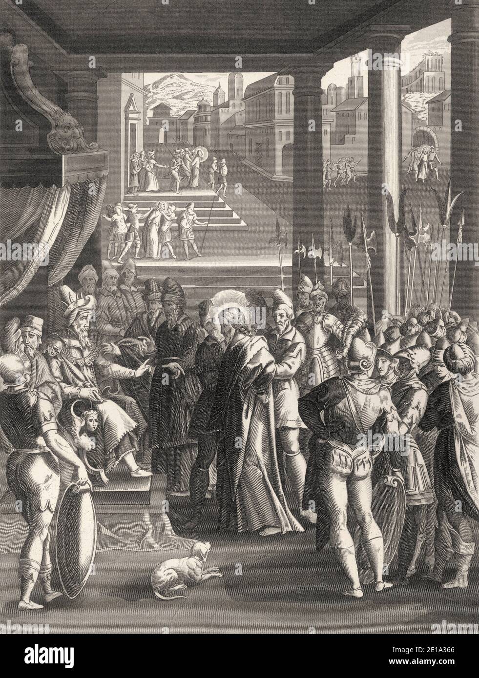 Jésus à la cour de Hérode, Nouveau Testament, gravure en acier 1853, restauré numériquement Banque D'Images
