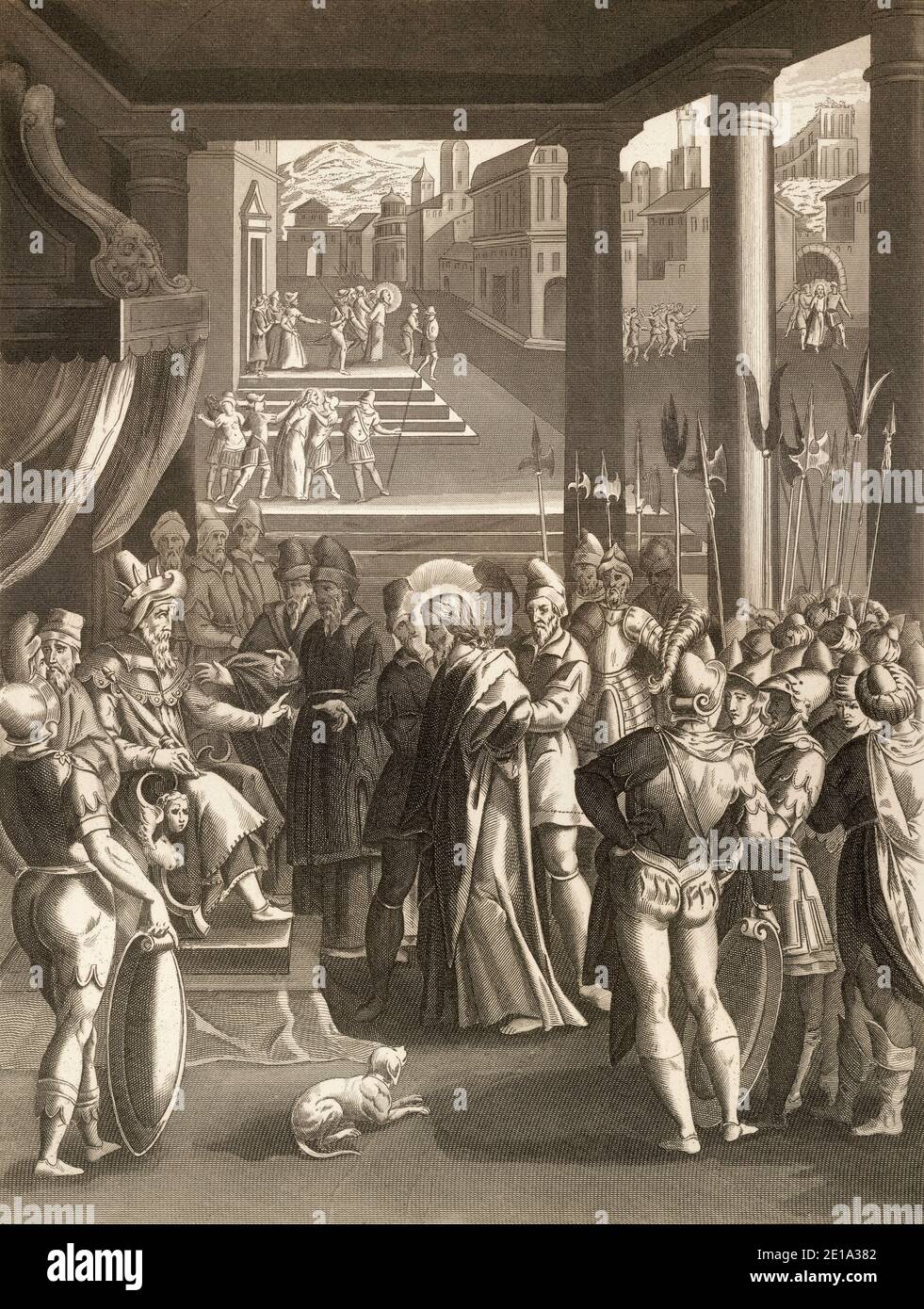 Jésus à la cour de Hérode, Nouveau Testament, gravure en acier 1853, restauré numériquement Banque D'Images