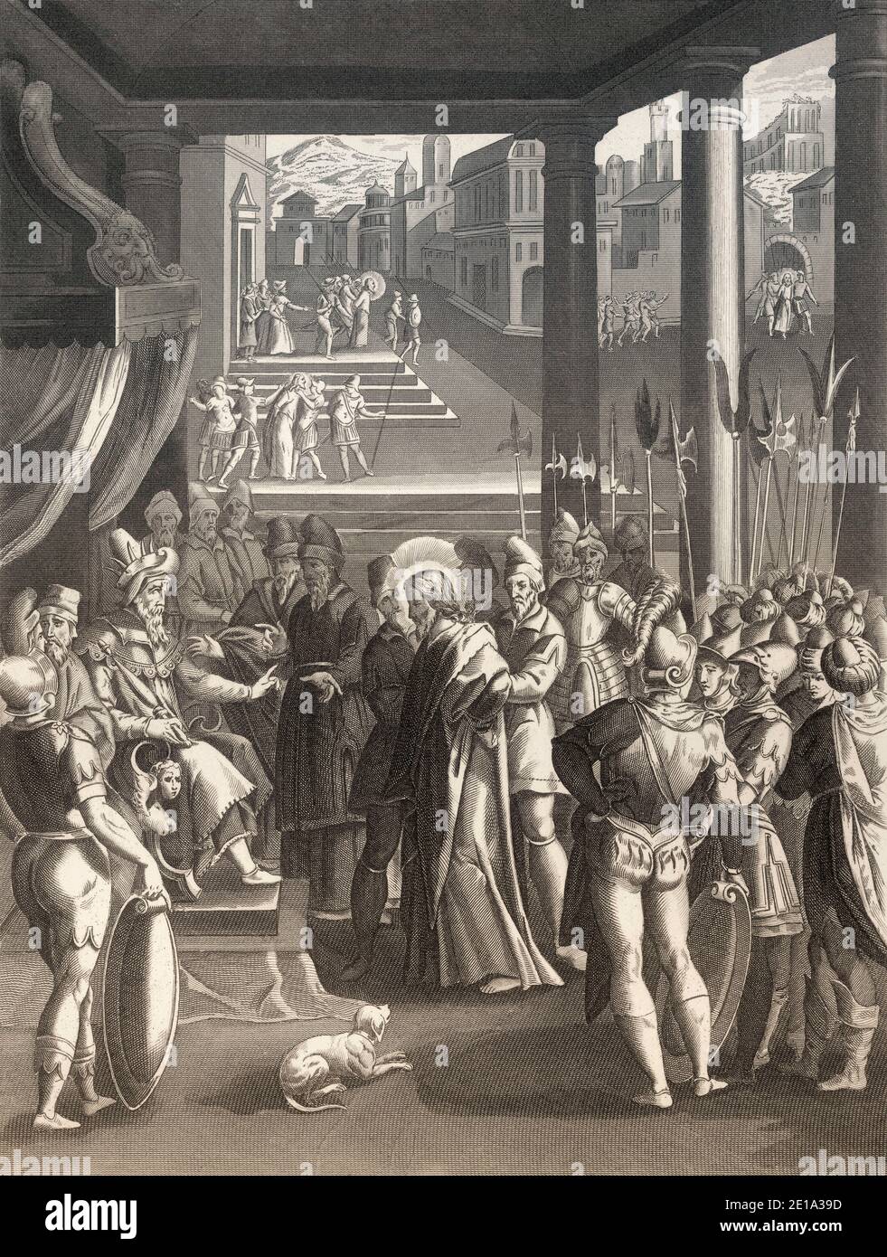 Jésus à la cour de Hérode, Nouveau Testament, gravure en acier 1853, restauré numériquement Banque D'Images