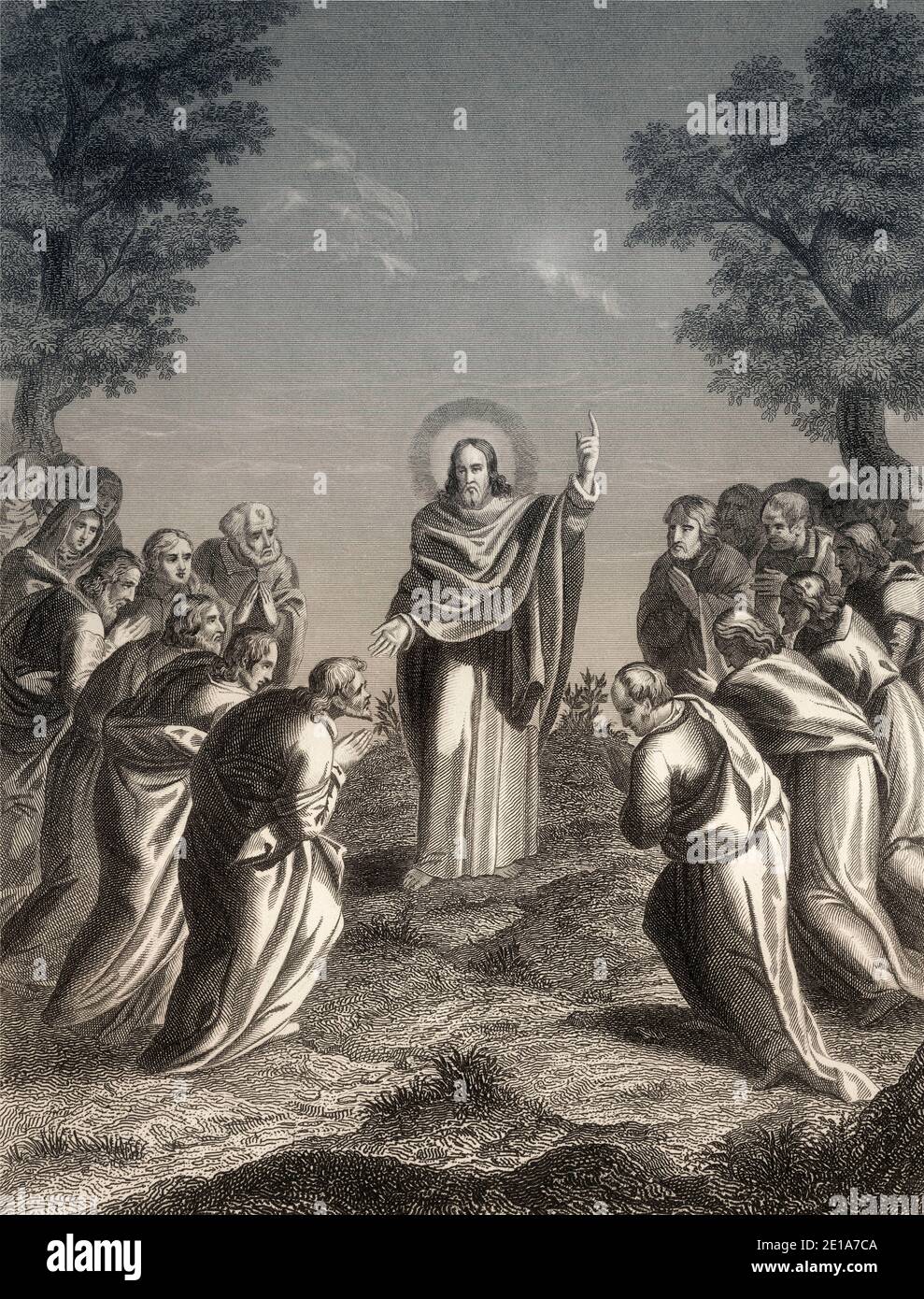 Christ apparaît sur le Mont Tabor, Résurrection de Jésus, Nouveau Testament, gravure en acier 1853, restauré numériquement Banque D'Images