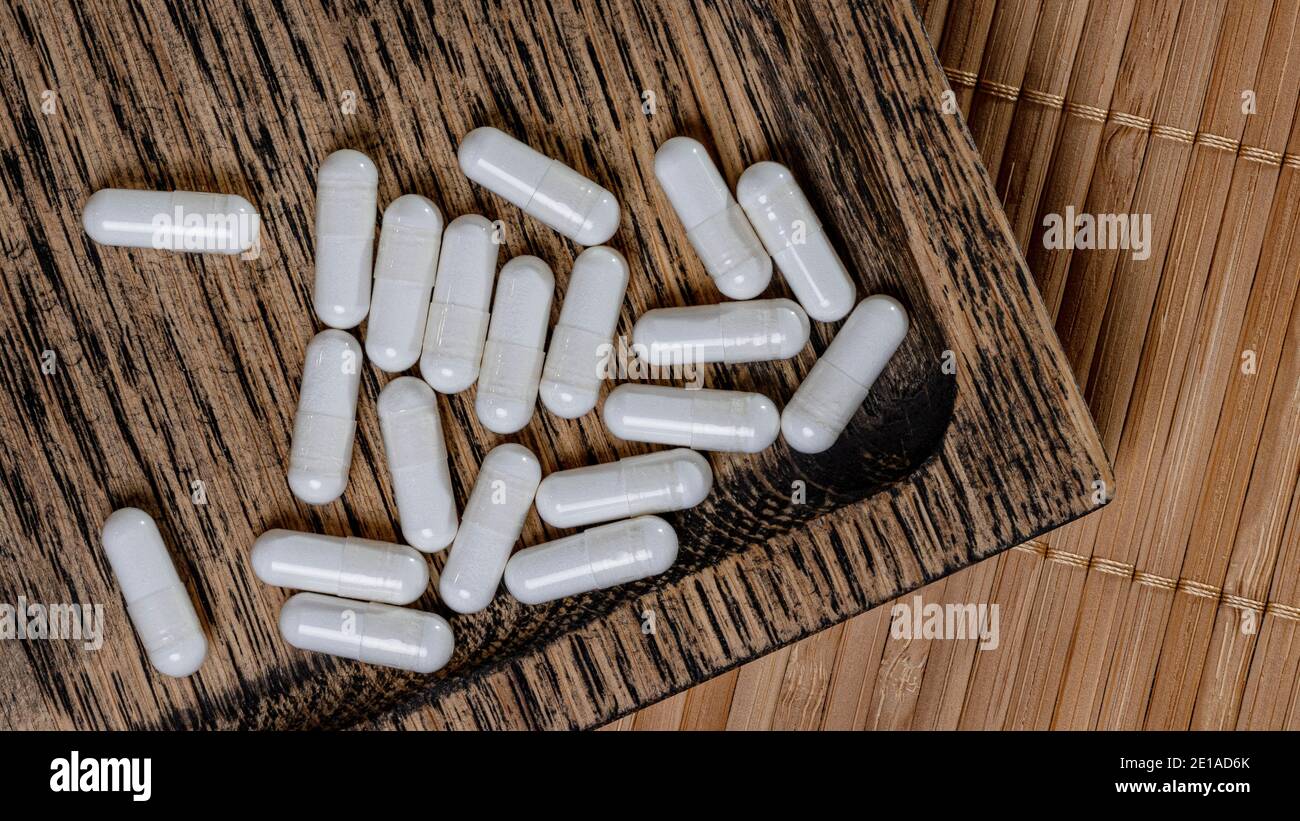 gros plan des capsules de zinc. concept diététique. supplément diététique topview. Banque D'Images