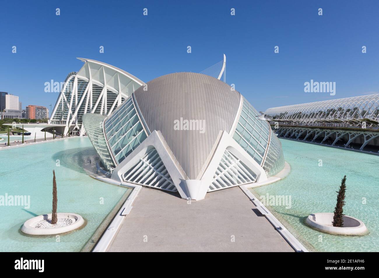 Le dôme IMAX Hemisferic et le Museo de las Ciencias Príncipe Felipe, ou le Prince Philip Science Museum de la Cité des Arts et des Sciences ou Ciudad de Banque D'Images