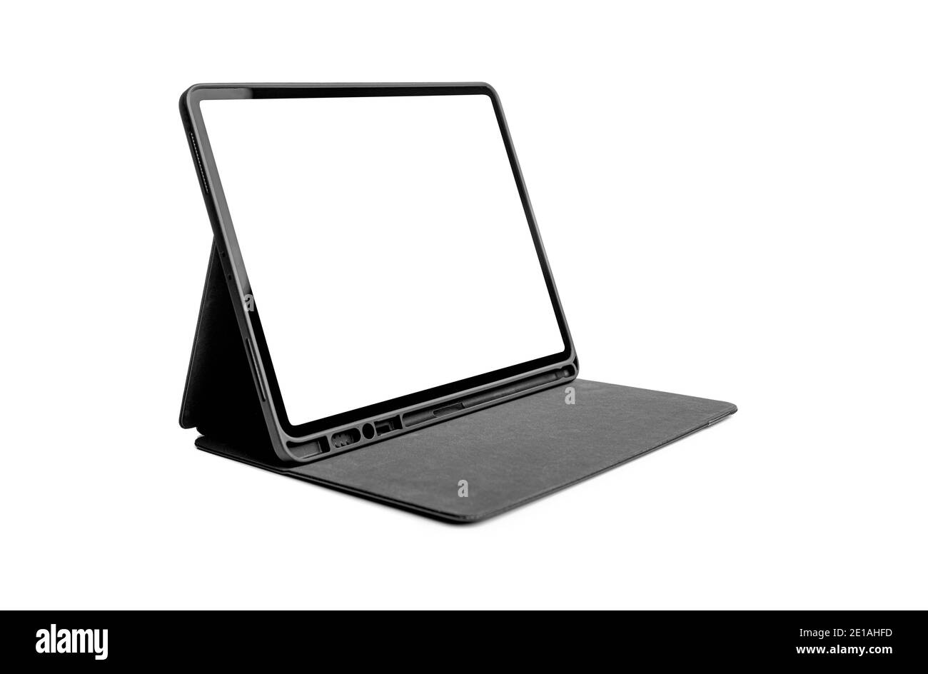 Tablette dans un boîtier isolé sur un fond blanc Banque D'Images