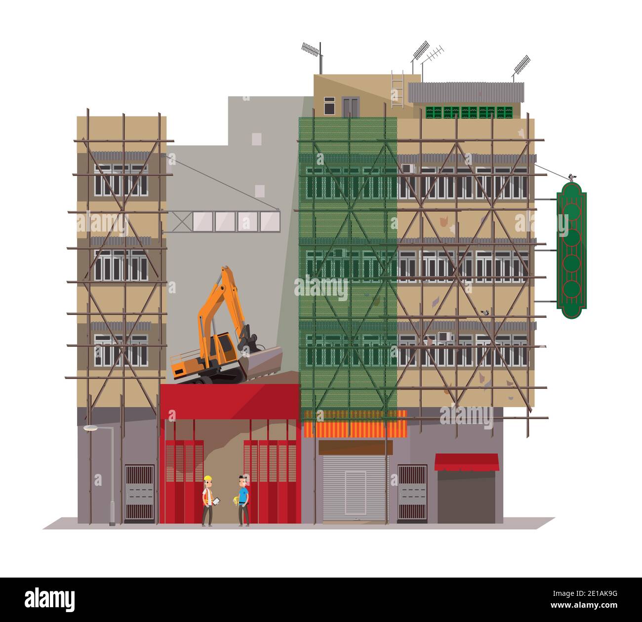 Illustration vectorielle de certains bâtiments de Hong Kong en cours de démantèlement et rénové Illustration de Vecteur