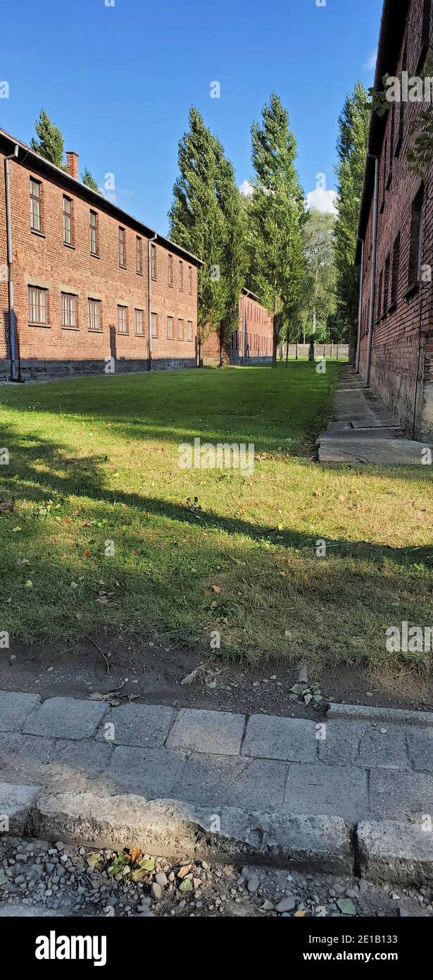 Caserne de briques à l'intérieur du camp de concentration nazi à Auschwitz I, Oswiecim, Polska Banque D'Images