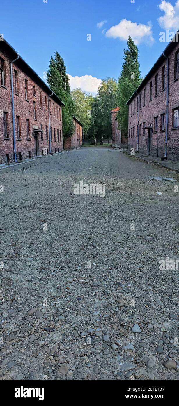 Caserne de briques à l'intérieur du camp de concentration nazi à Auschwitz I, Oswiecim, Polska Banque D'Images