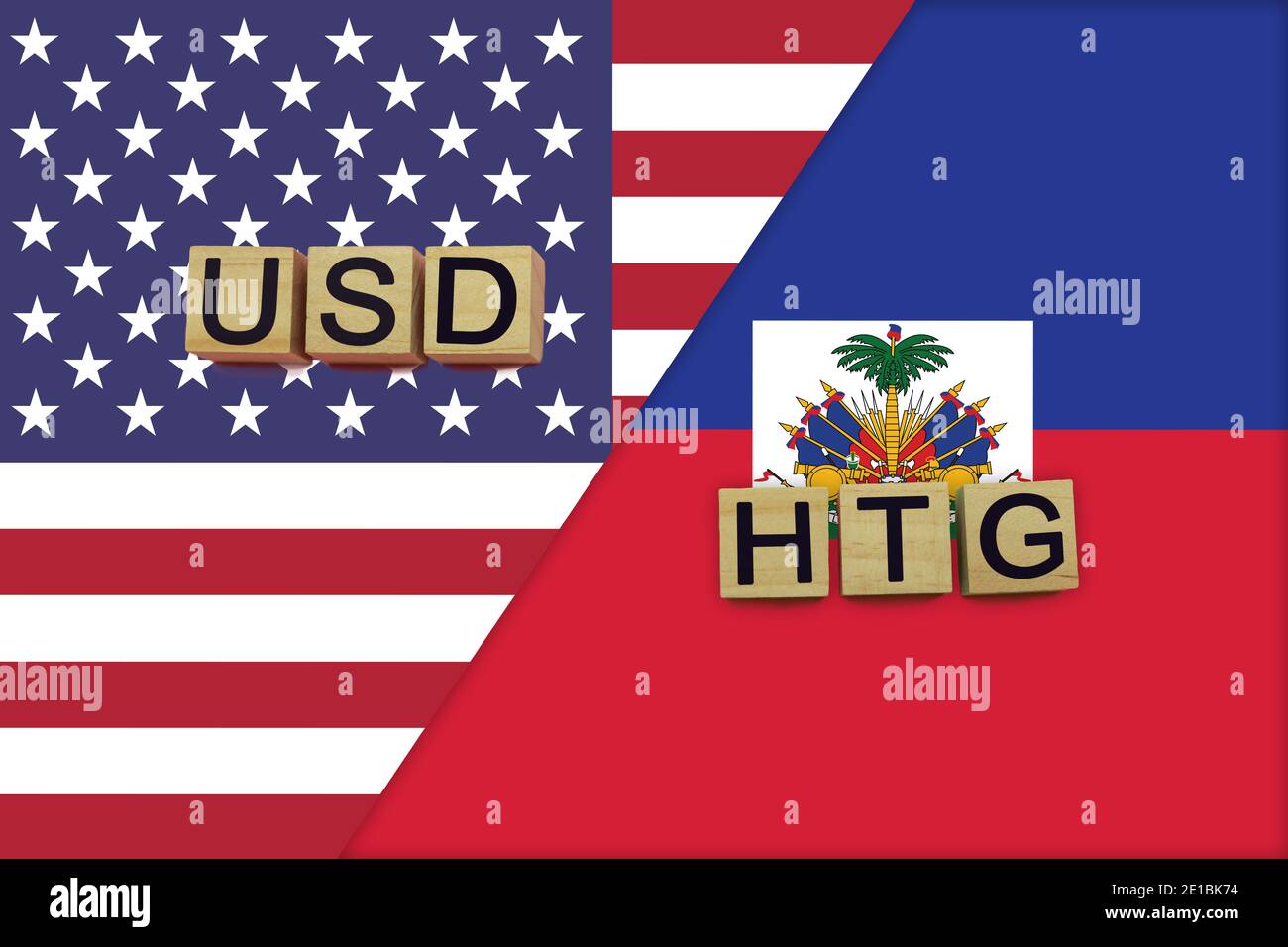 Codes des devises des États-Unis et d'Haïti sur fond de drapeaux ...