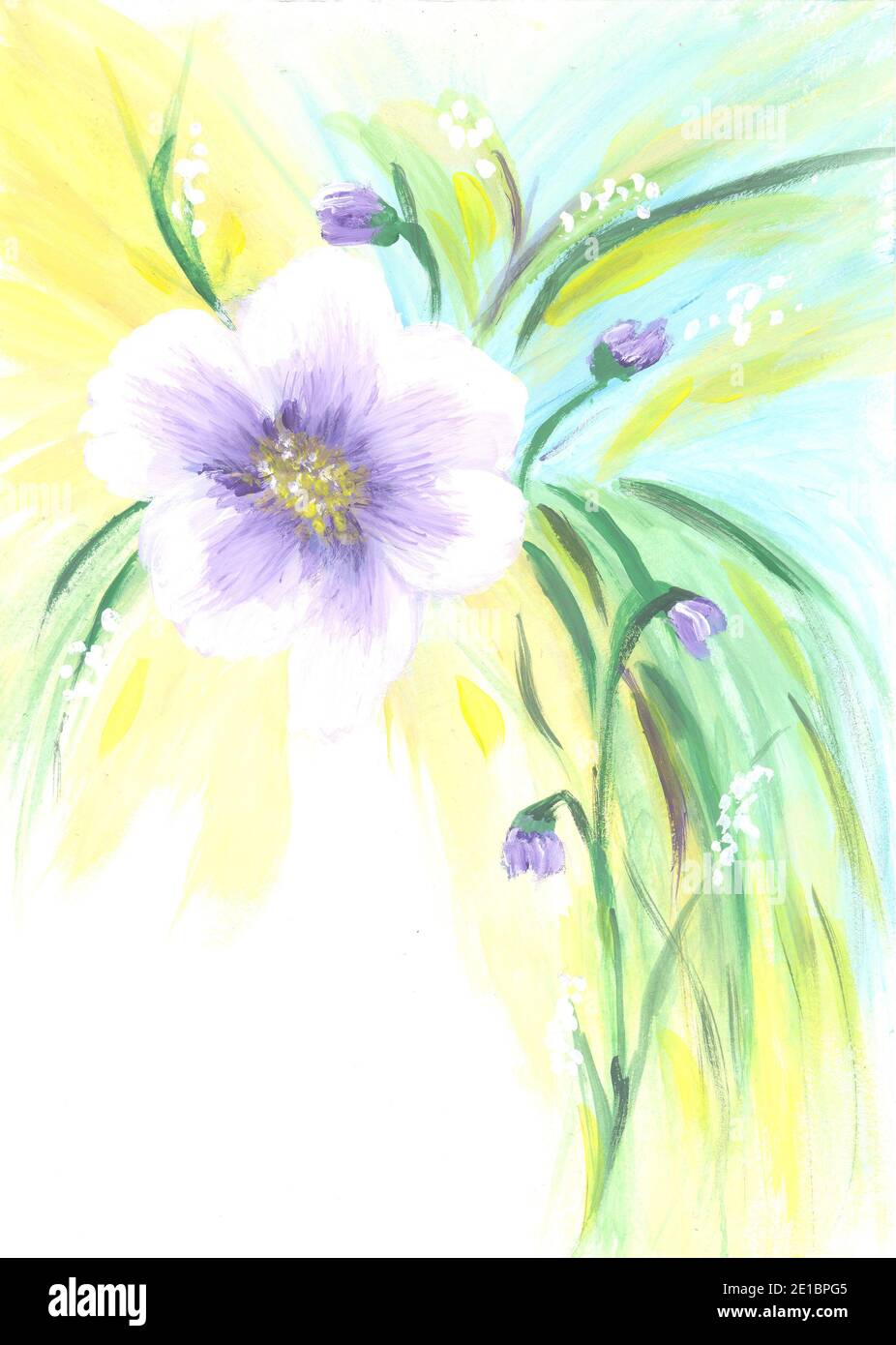 Peinture à la main fleurs de printemps aquarelle composition. Illustration de l'aquarelle au travail à la main avec des nénuphars du bouquet de la vallée et des fleurs bleues et blanches Banque D'Images