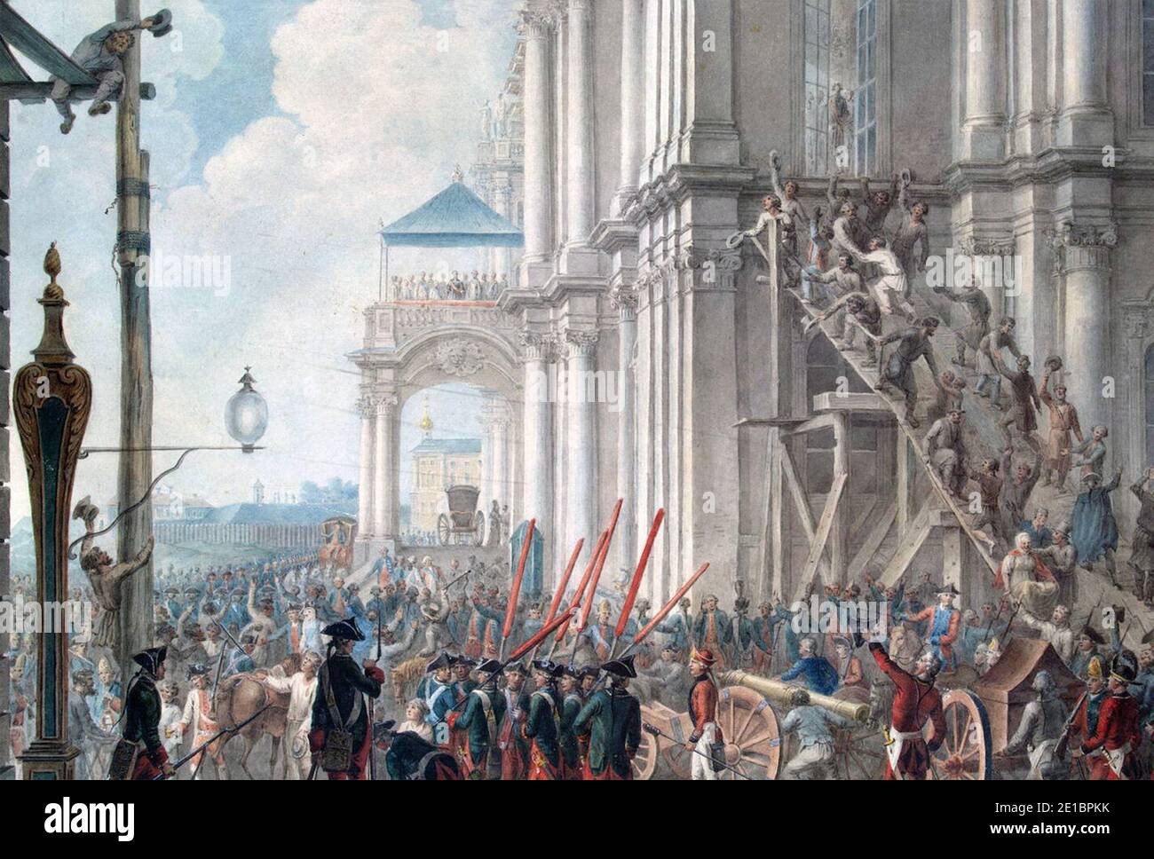 CATHERINE LA GRANDE (1729-1796) impératrice de toute la Russie sur le balcon du Palais d'hiver le 9 juillet 1762 la date du coup qui l'a conduit à devenir impératrice. Banque D'Images