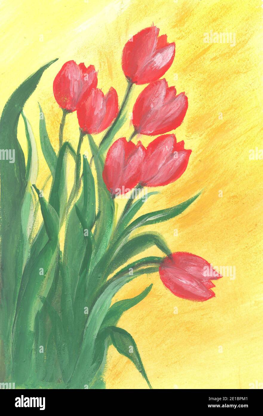 Fleurs de tulipes rouges, peinture à l'aquarelle. Composition abstraite  créative avec bouquet de fleurs de tulipe Photo Stock - Alamy