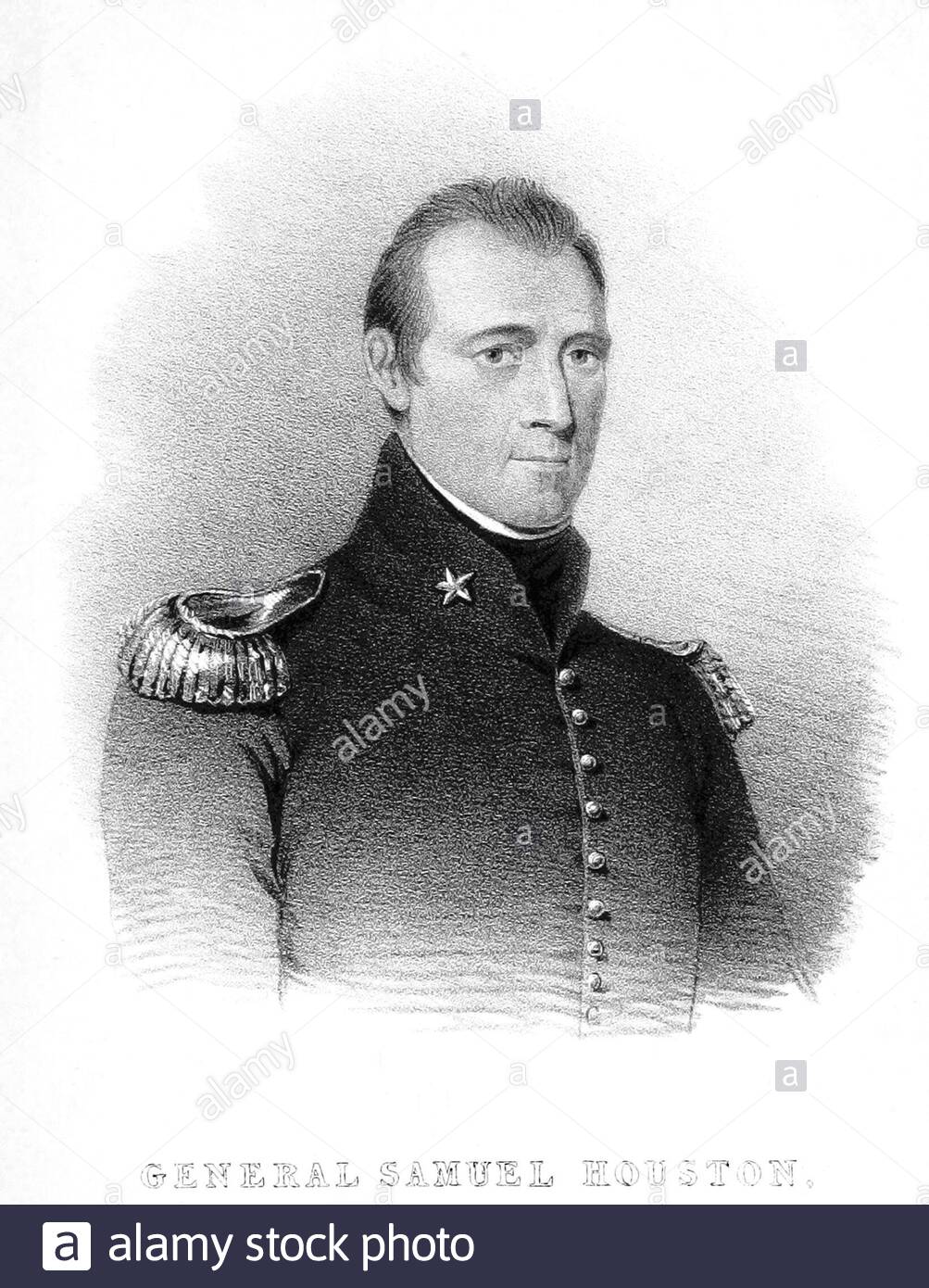 Le portrait du général Samuel Houston, 1793 – 1863, était un soldat et un politicien américain, illustration vintage de 1844 Banque D'Images