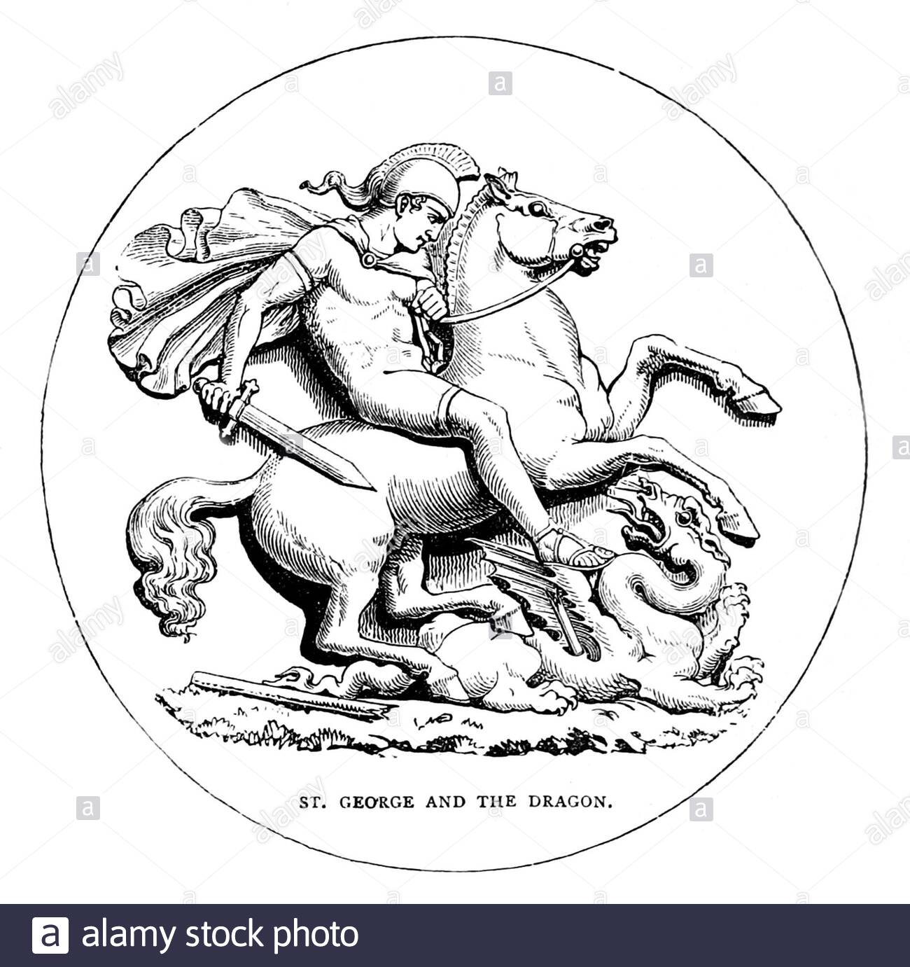 Saint-George et le Dragon, illustration vintage des années 1800 Banque D'Images