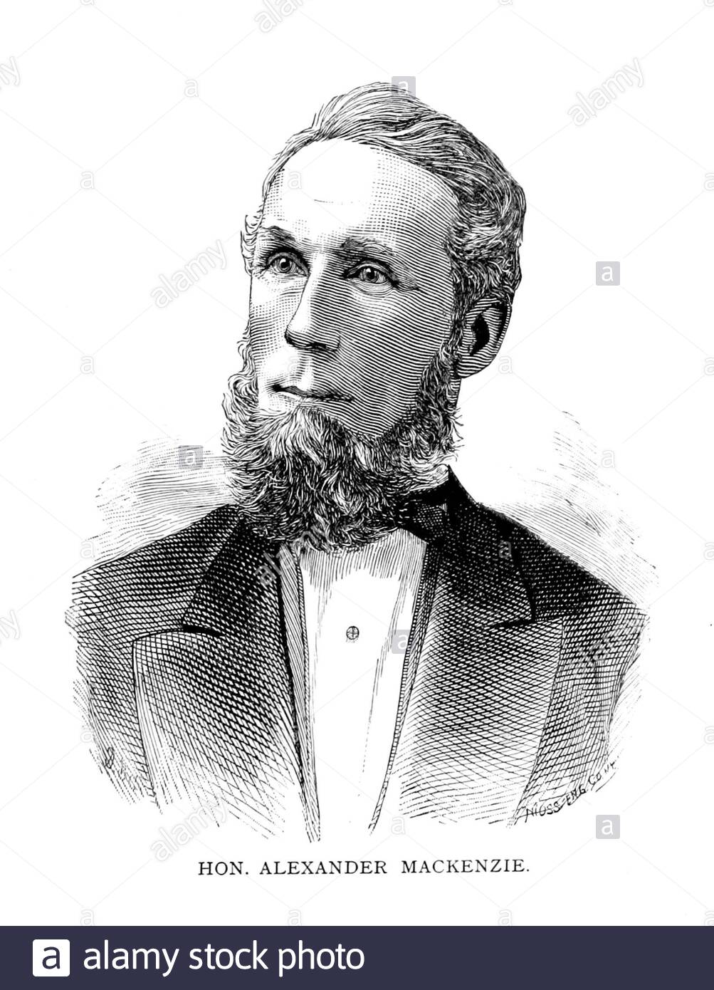 Alexander Mackenzie portrait, 1822 – 1892, était un politicien écossais-canadien qui a servi comme deuxième premier ministre du Canada, en fonction de 1873 à 1878, illustration ancienne de 1885 Banque D'Images