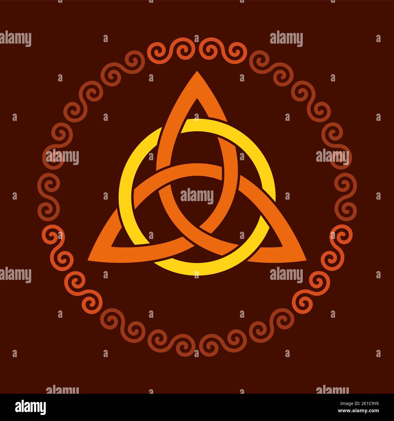 Triquetra coloré avec cercle, dans un cadre circulaire en spirale. Nœud celtique triangulaire, une figure utilisée dans l'ornementation chrétienne ancienne. Banque D'Images