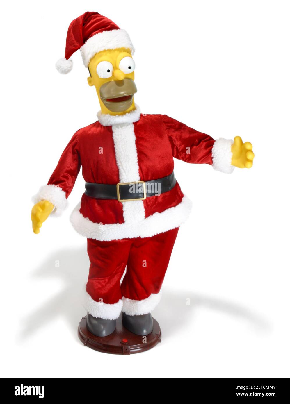 Homer Simpson comme poupée de Santa photographiée sur fond blanc. Banque D'Images