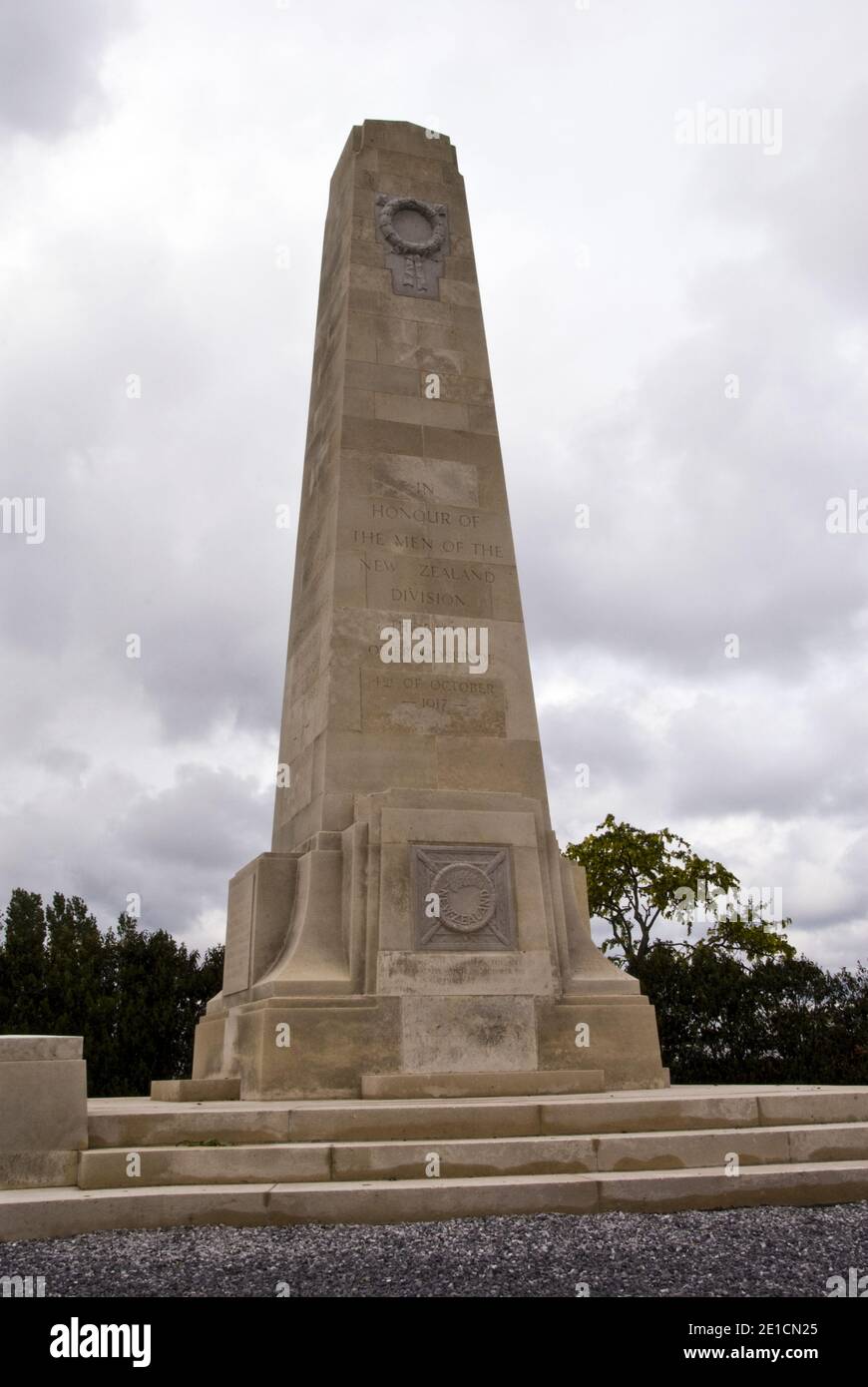 Le monument de la division de Nouvelle-Zélande à Zonnebeke, près d'Ypres, dédié à la division de Nouvelle-Zélande qui a combattu pendant la bataille de Broodseinde, 1917. Banque D'Images