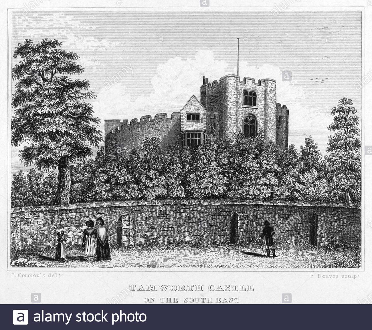 Château de Tamworth, Staffordshire Angleterre, illustration ancienne de 1830 Banque D'Images