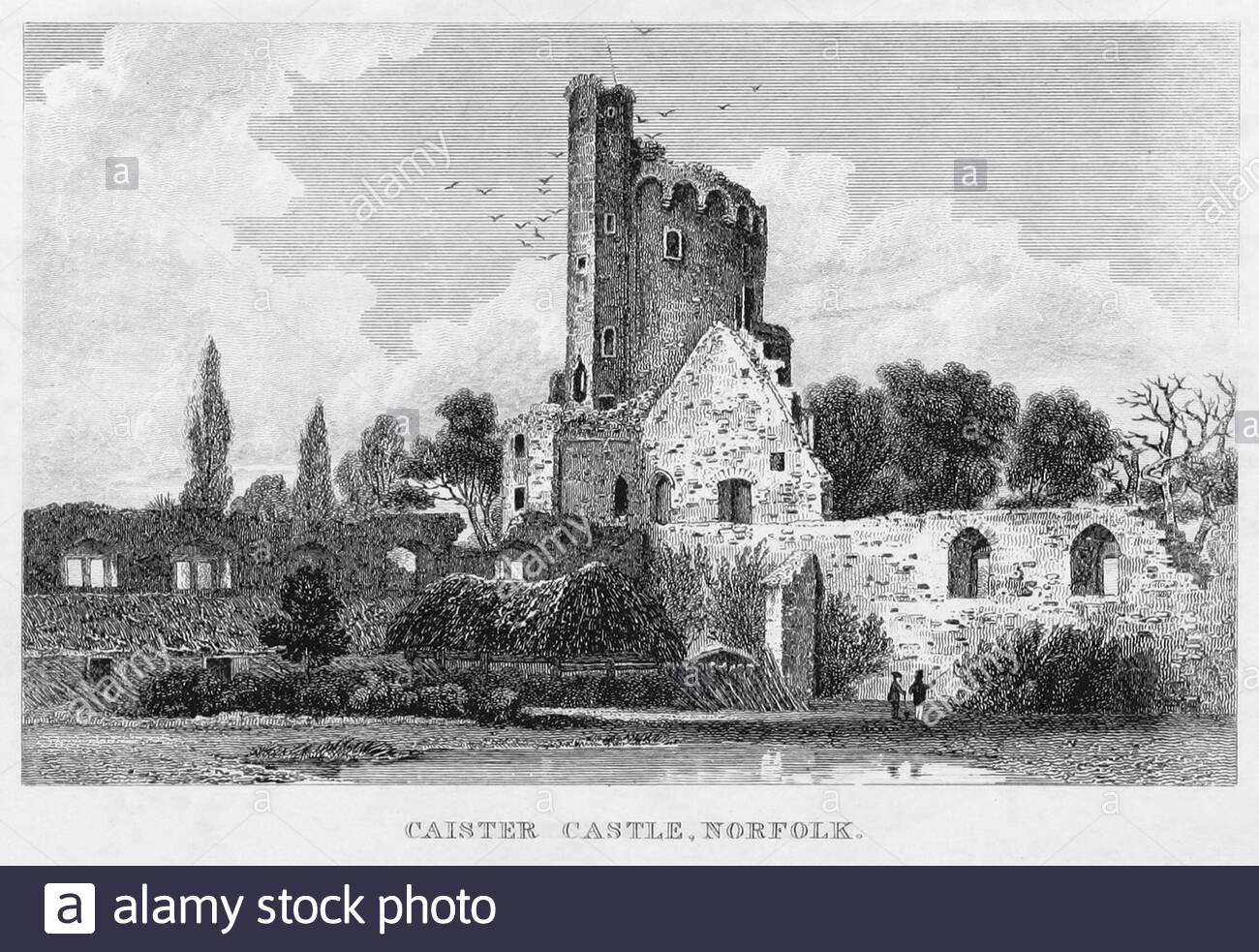 Château de Caister, Norfolk, Angleterre, illustration ancienne de 1848 Banque D'Images