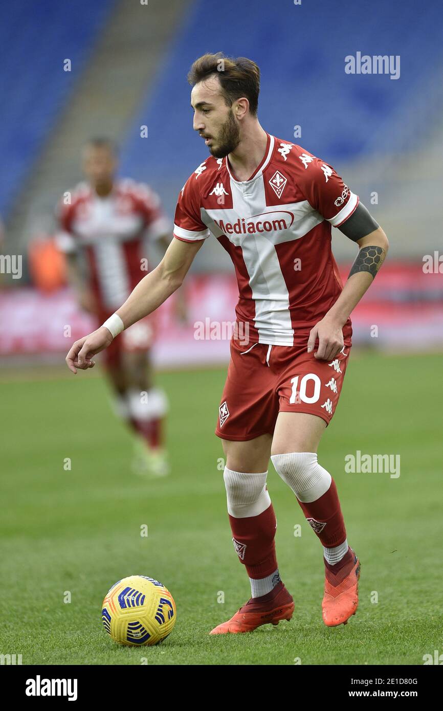 Rome, Italie. 6 janvier 2021. ROME, ITALIE - janvier 6 : Gaetano Castrovilli d'ACF Fiorentina en action pendant la série UN match de football entre SS Lazio et ACF Fiorentina au Stadio Olimpico le 6 janvier 2021 à Rome, Italie /LiveMedia Credit: Claudio Pasquazi/LPS/ZUMA Wire/Alay Live News Banque D'Images