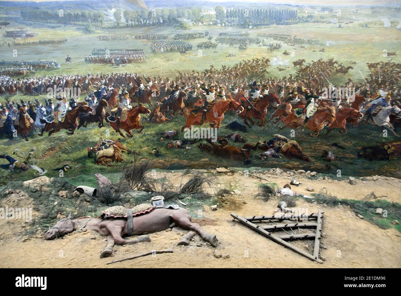 Le « Panorama de la bataille de Waterloo », un énorme diorama peint avec de faux terrains et des soldats au Waterloo Battlefield Museum, en Belgique. Banque D'Images