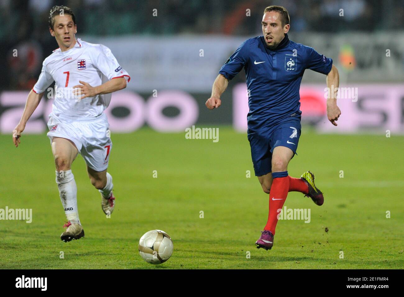 Franck Ribery en France lors du match de qualification Euro 2012, Luxembourg contre France au stade Josy Barthel à Luxembourg le 25 mars 2011. La France a gagné 2-0. Photo de Henri Szwarc/ABACAPRESS.COM Banque D'Images