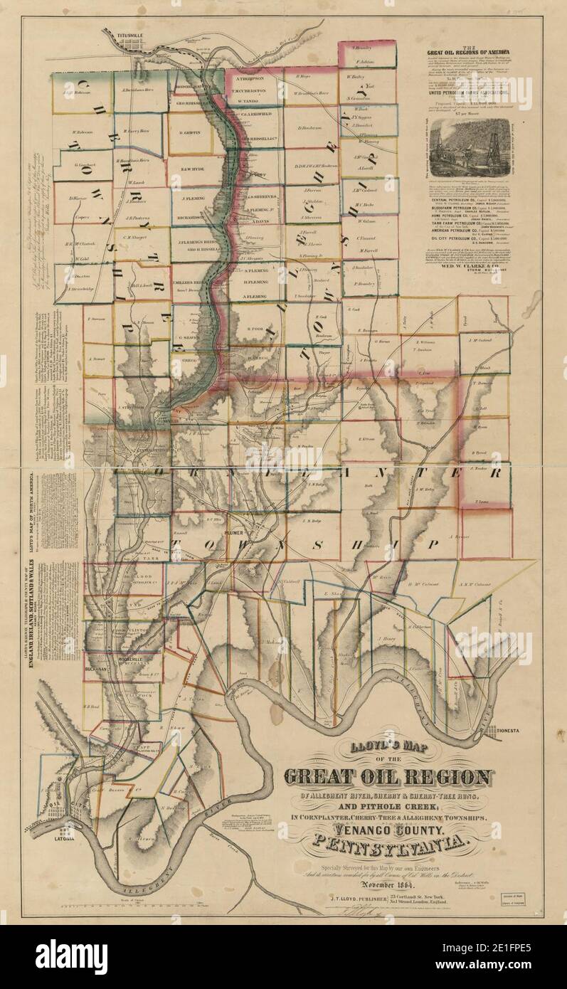 Carte du Lloyd's de la région Great Oil de Allegheny River, Cherry & Cherry-Tree Runs et Pithole Creek - à Cornplaner, Cherry-Tree & Allegheny Townships, Venango County, Pennsylvanie Banque D'Images