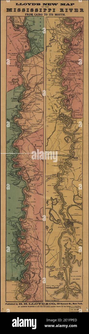 Nouvelle carte du fleuve Mississippi de Lloyd du Caire à sa bouche Banque D'Images