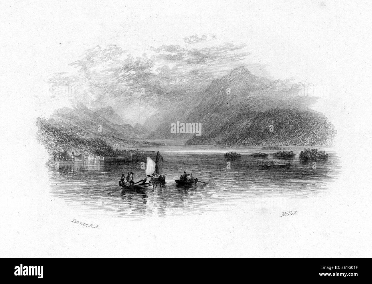 Gravure du Loch Lomond par William Miller après Turner. Banque D'Images