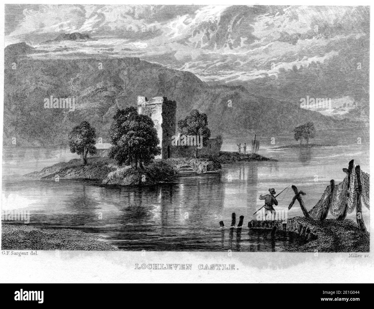 Château de Lochleven gravure de William Miller après G F Sargent. Banque D'Images