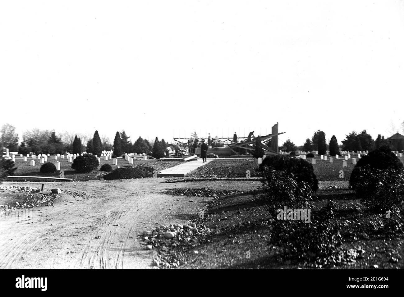 En regardant SW à la construction de la fondation de Confederate Memorial - Arlington National Cemetery - Arlington Count va USA - 1912. Banque D'Images