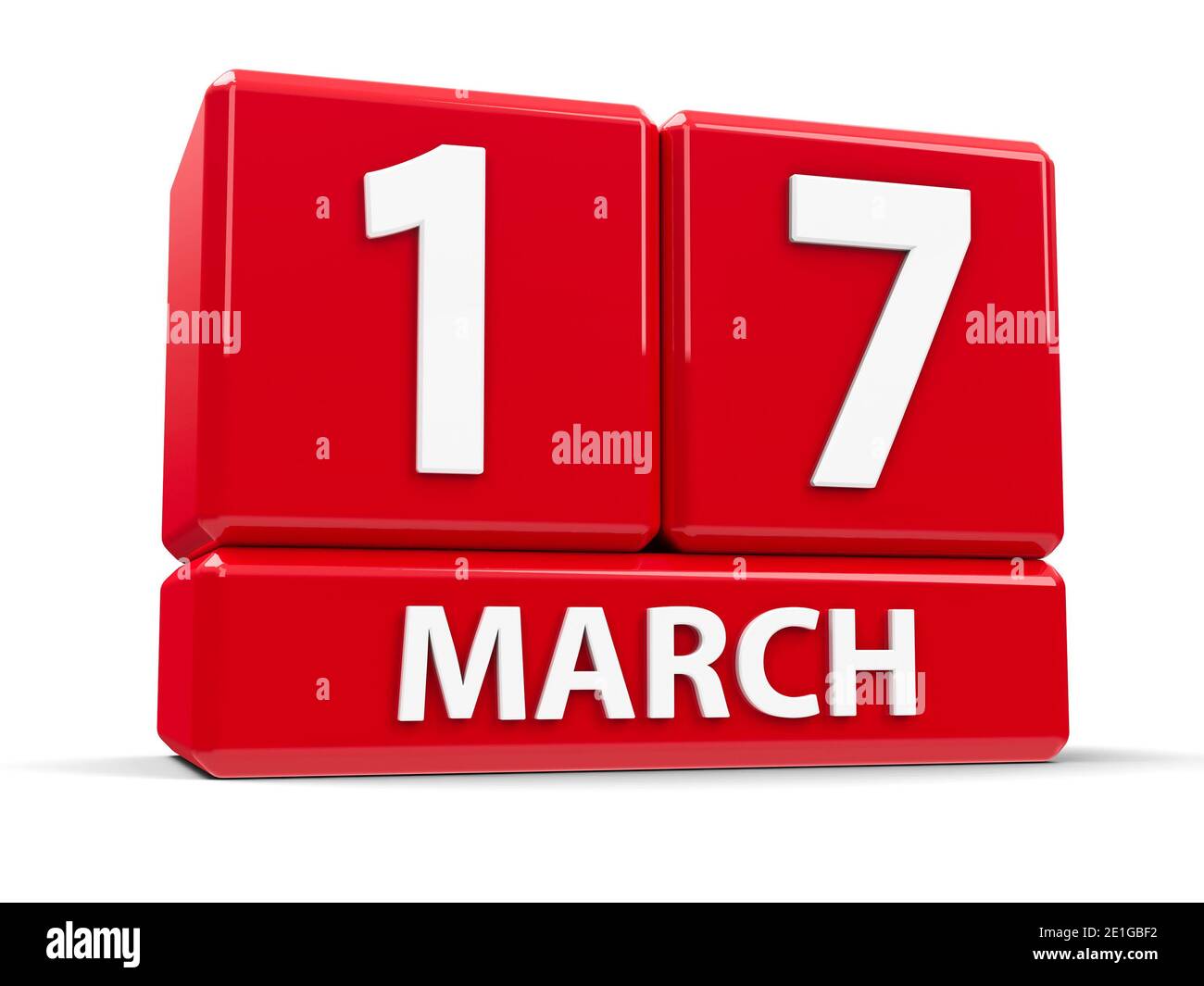 Cubes rouges - le dix-septième mars - sur une table blanche - la Saint-Patrick's Day, rendu tridimensionnel, illustration 3D Banque D'Images