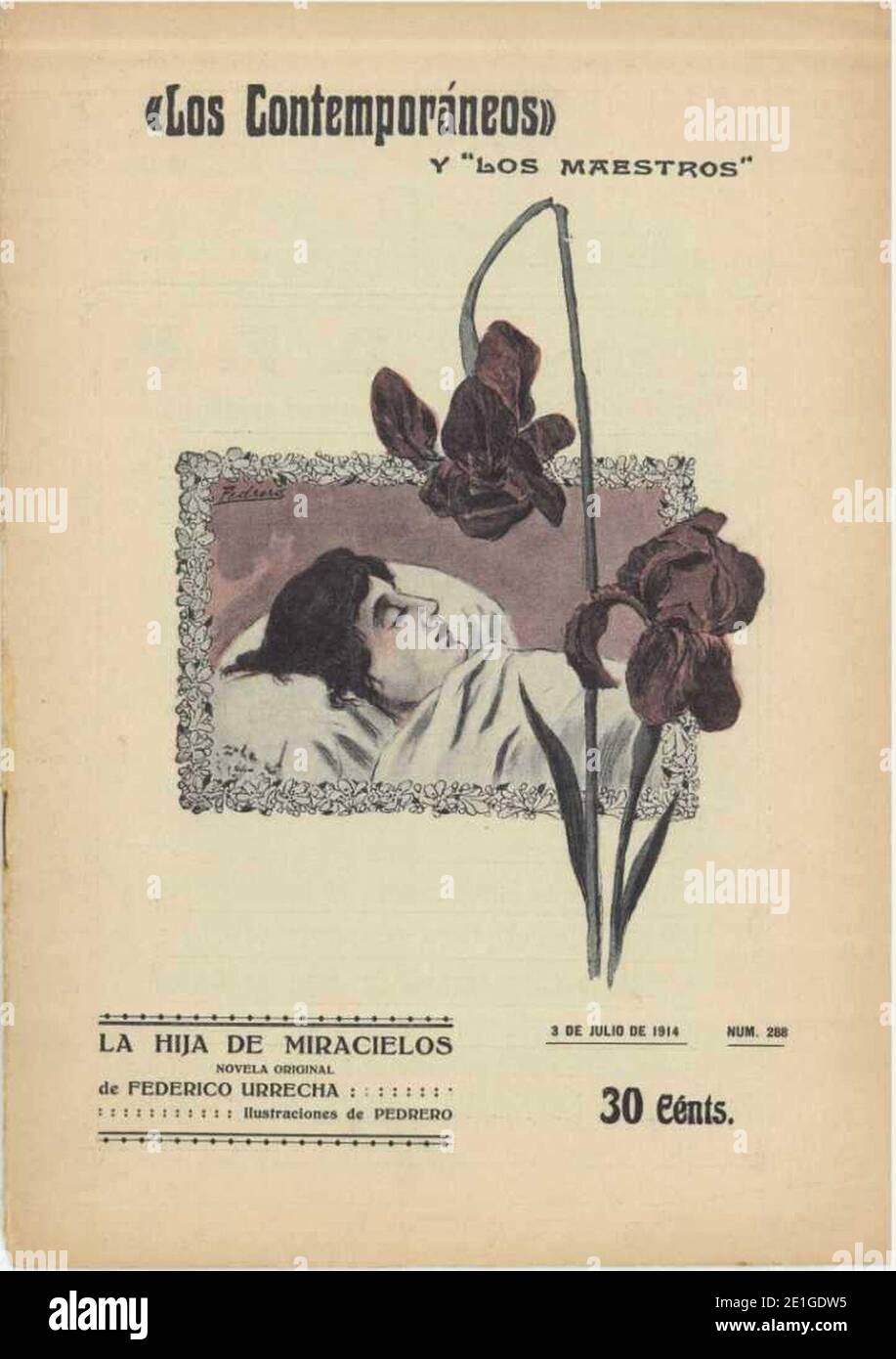 Los Contemporáneos, la Hija de Miracielos, 1914 juillet, nº 288, couverture par Mariano Pedrero. Banque D'Images